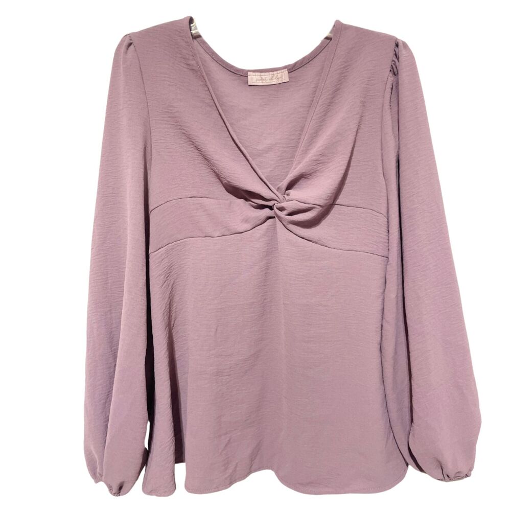 Lilac Bubble Flounce Sleeve Surplice Knot Blouse Tunic Top